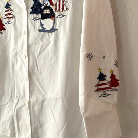 VINTAGE KAREN SCOTT EMBROIDERED CHRISTMAS BUTTON DOWN SHIRT - Picture 9 of 16